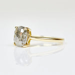 cushion cut grey salt and pepper diamond yellow gold ring