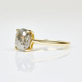 cushion cut grey salt and pepper diamond yellow gold ring