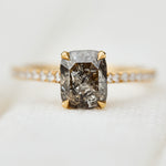 cushion cut salt and pepper engagement ring pave band