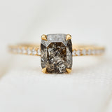 cushion cut salt and pepper engagement ring pave band