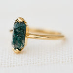 elongated hexagon moss agate yellow gold solitaire engagement ring