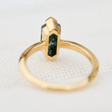 elongated hexagon moss agate yellow gold solitaire engagement ring