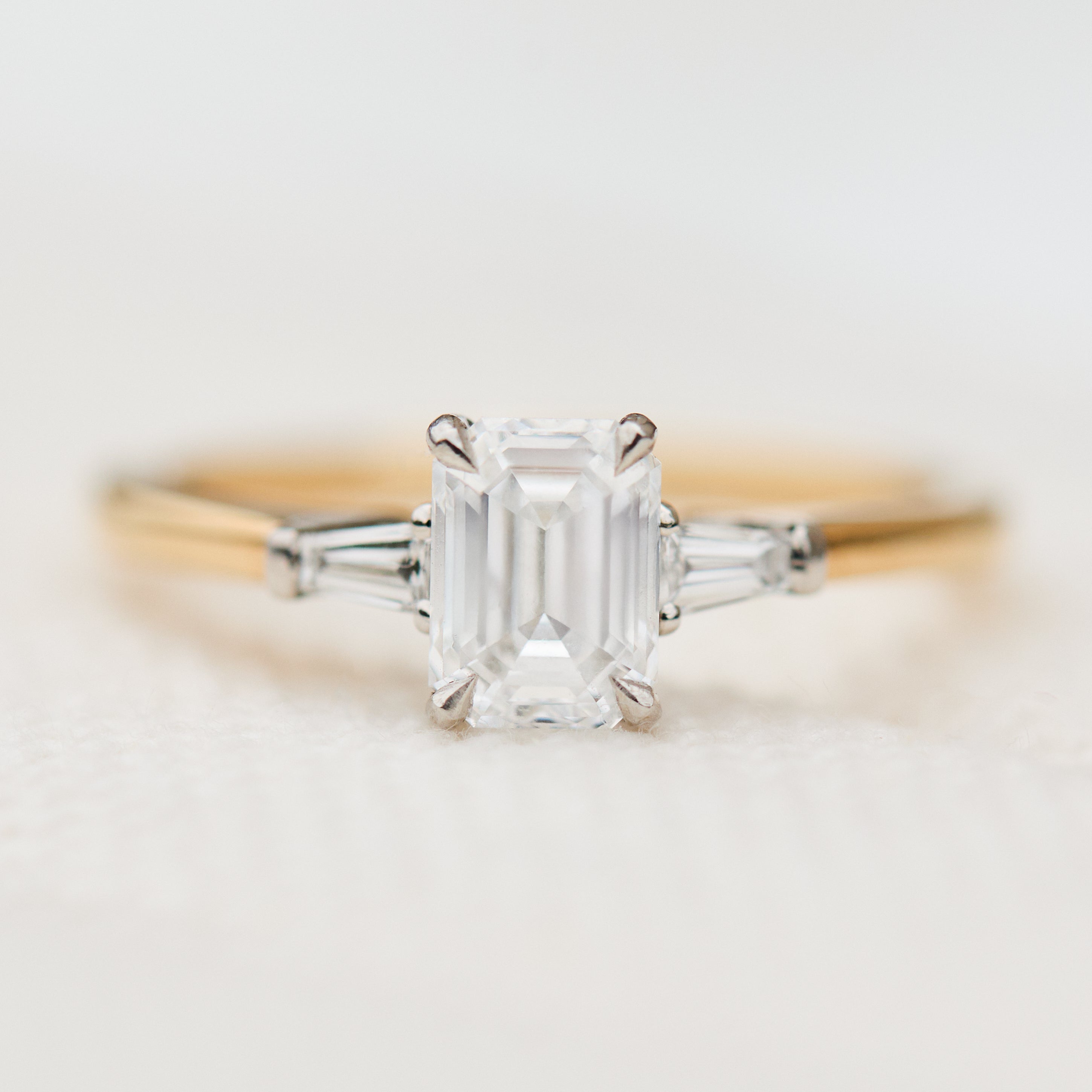 emerald cut diamond yellow gold and platinum ring