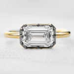 emerald cut lab grown diamond engagement ring east west setting