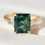 emerald cut moss agate ring