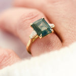 emerald cut moss agate ring