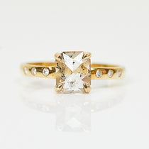 18ct yellow gold salt and pepper emerald cut diamond engagement solitaire ring