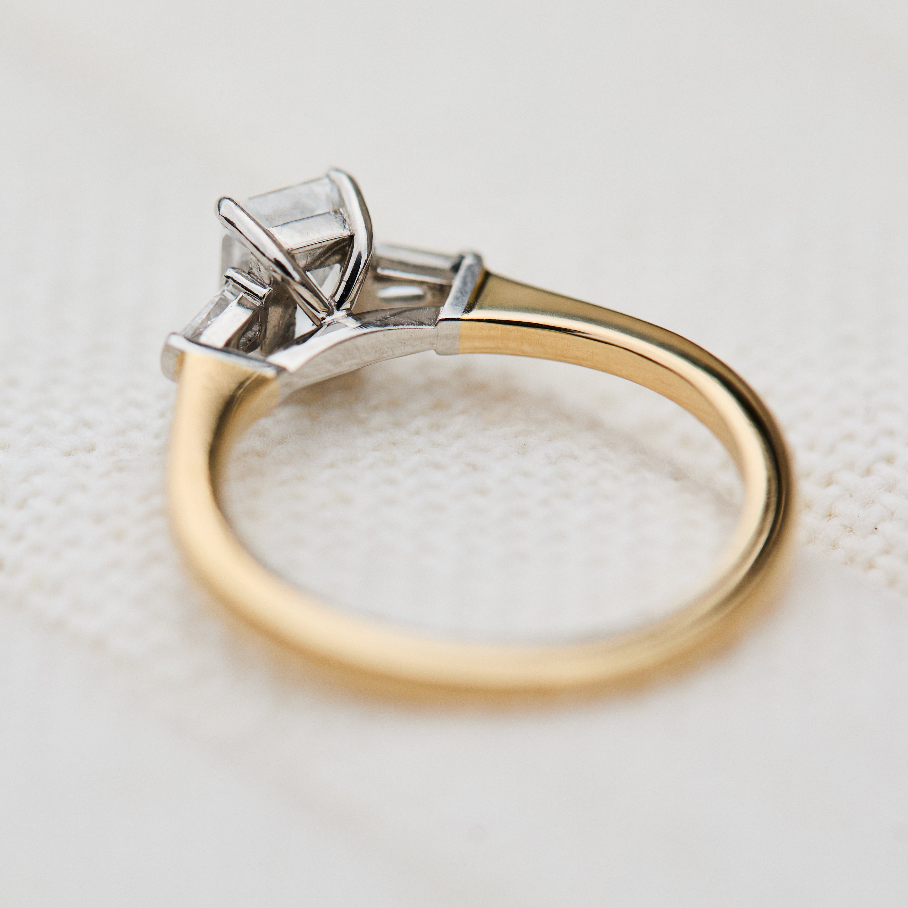 emerald cut diamond yellow gold and platinum ring