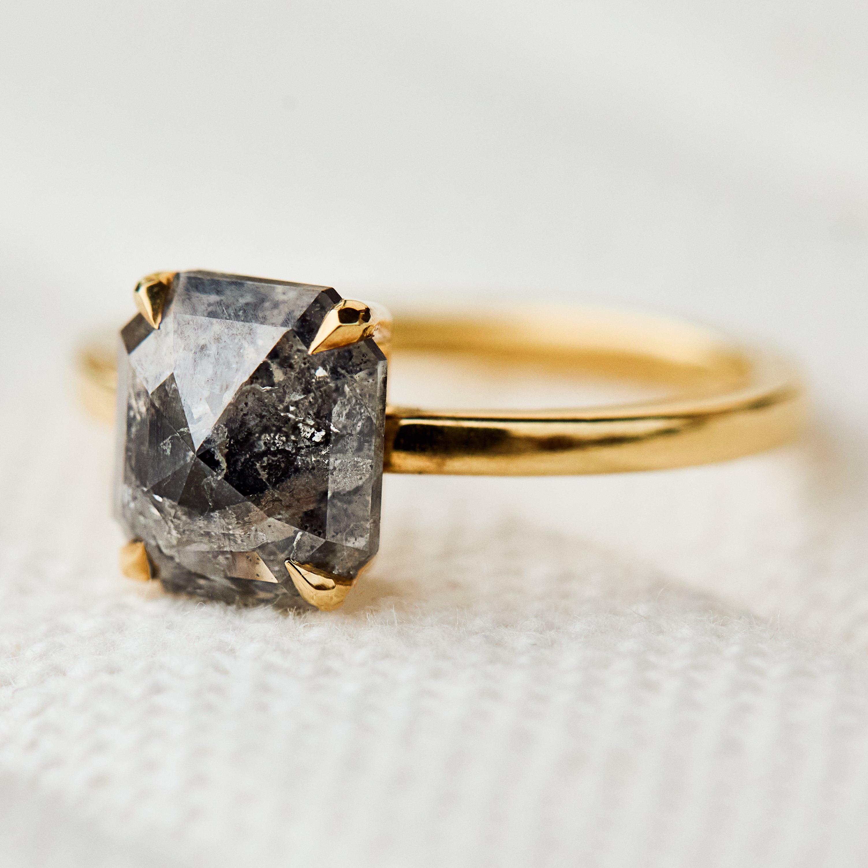 emerald salt and pepper diamond ring