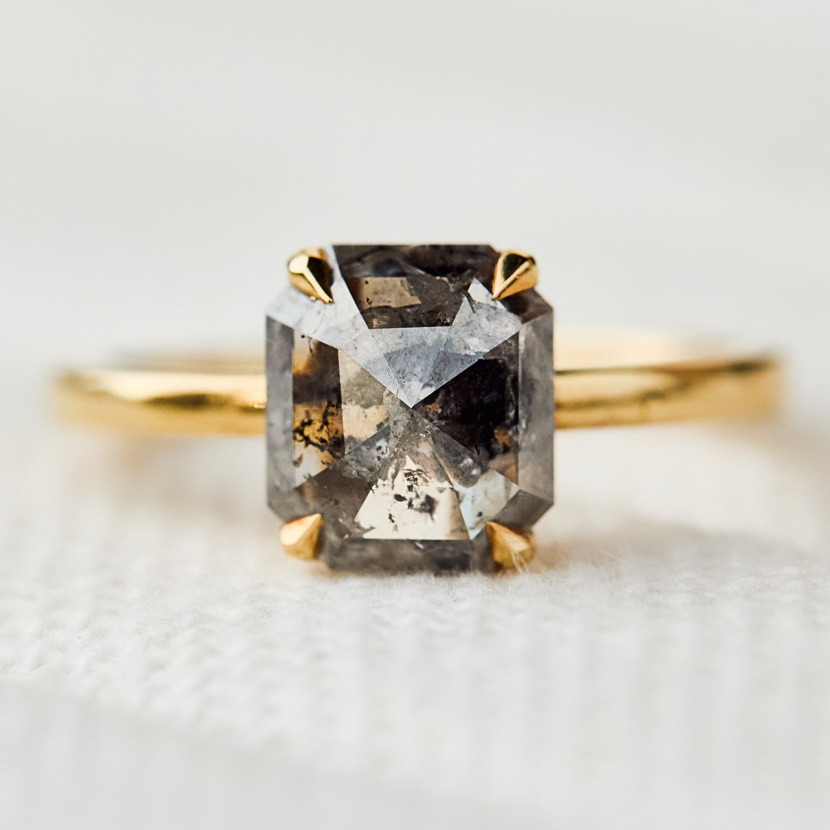 emerald salt and pepper diamond ring