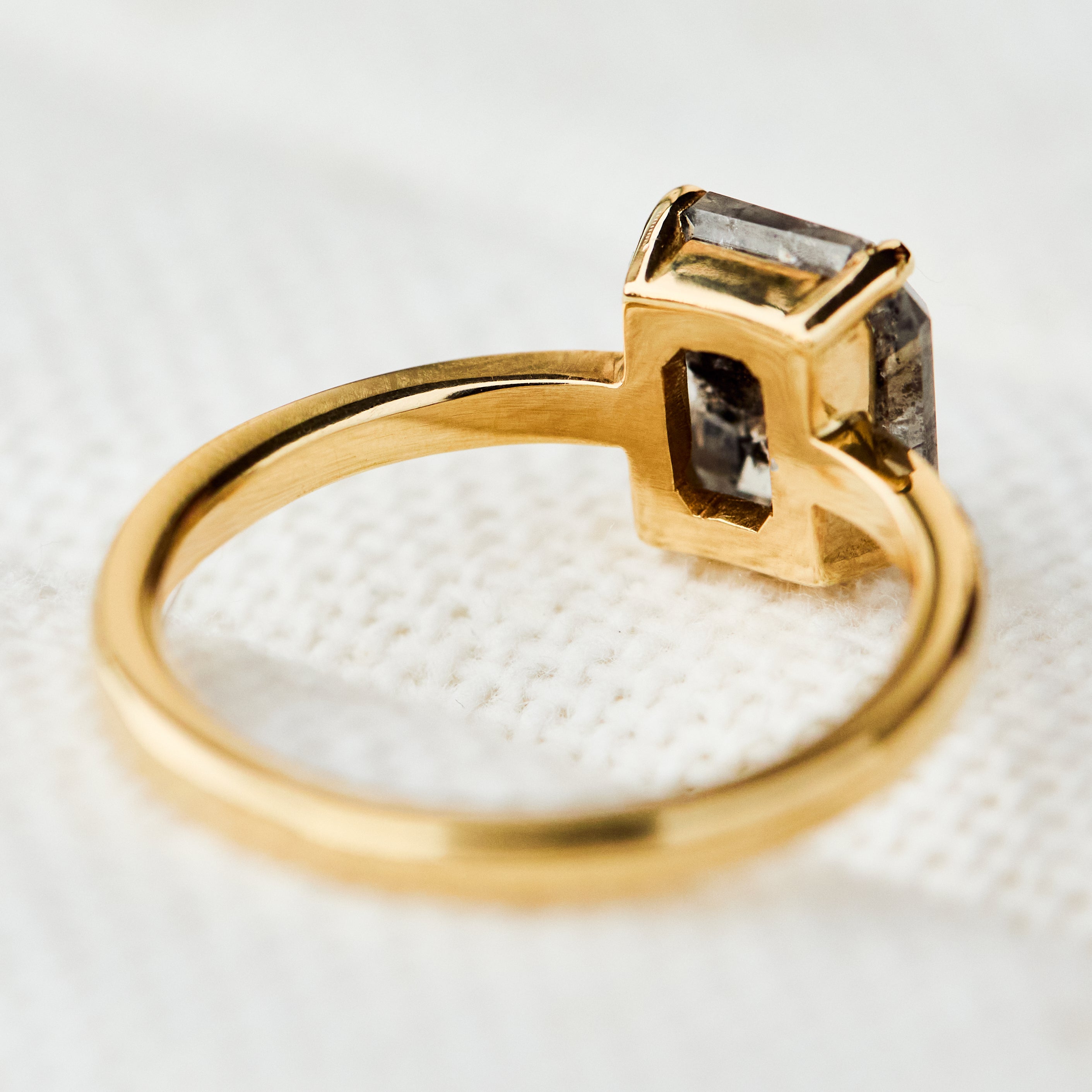 emerald salt and pepper diamond ring