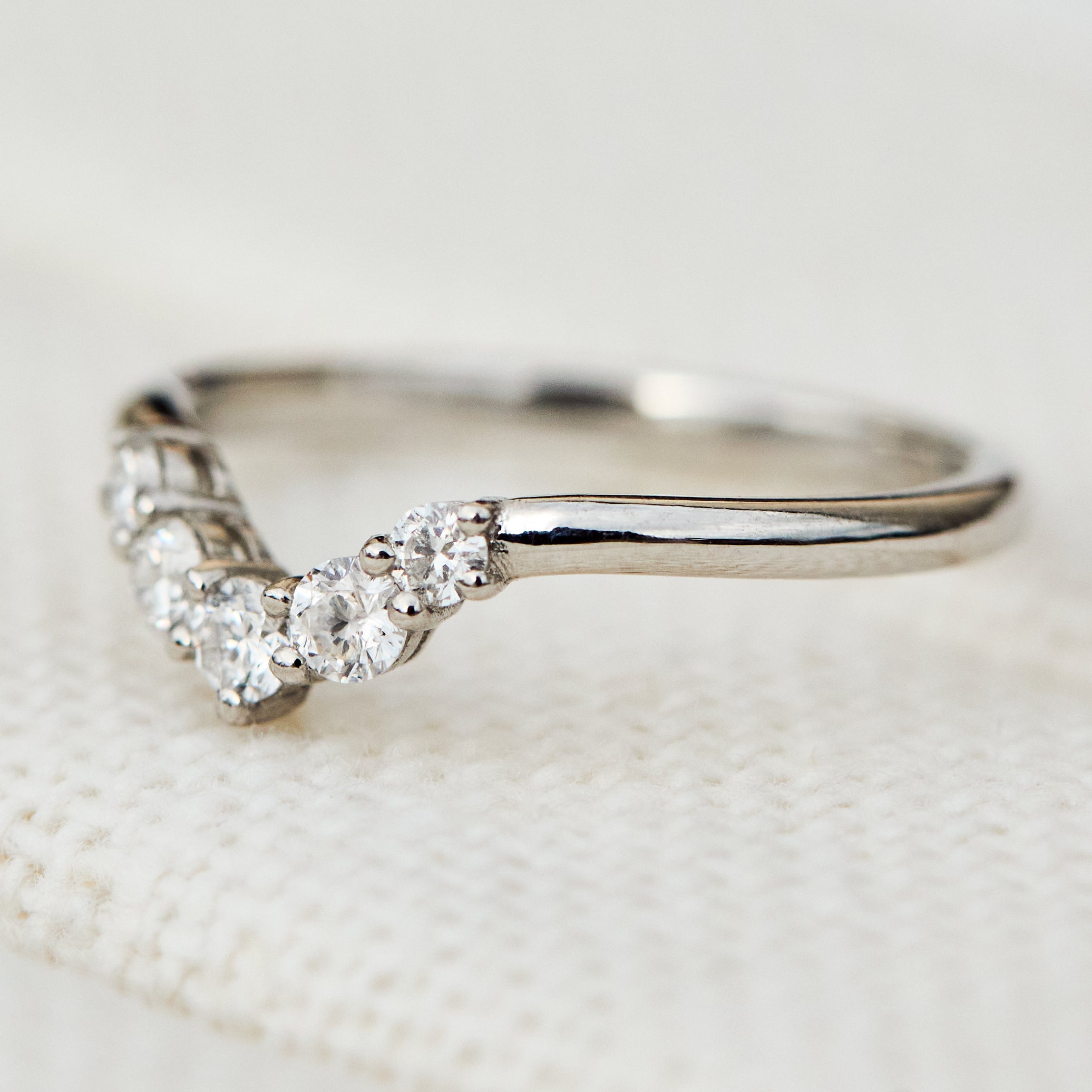 five round diamond platinum wedding band