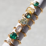 18ct yellow gold salt and pepper emerald cut diamond engagement solitaire ring