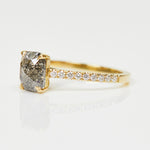 18ct yellow gold salt and pepper cushion cut diamond engagement pavé ring