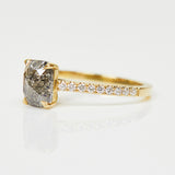 18ct yellow gold salt and pepper cushion cut diamond engagement pavé ring