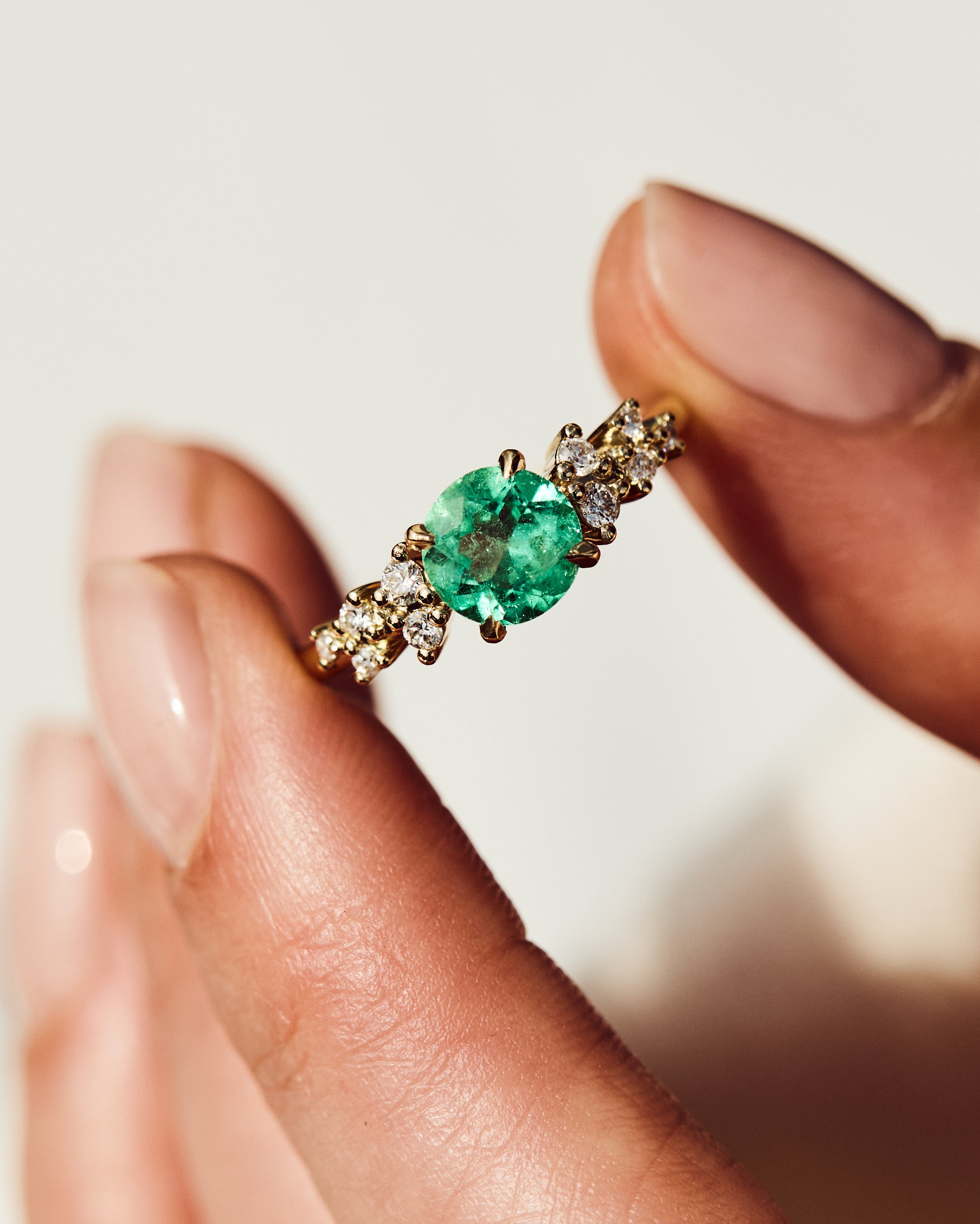 Round Brilliant Cut Colombian Emerald Engagement Ring