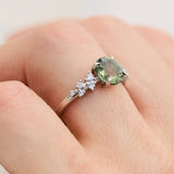 oval green sapphire platinum engagement ring