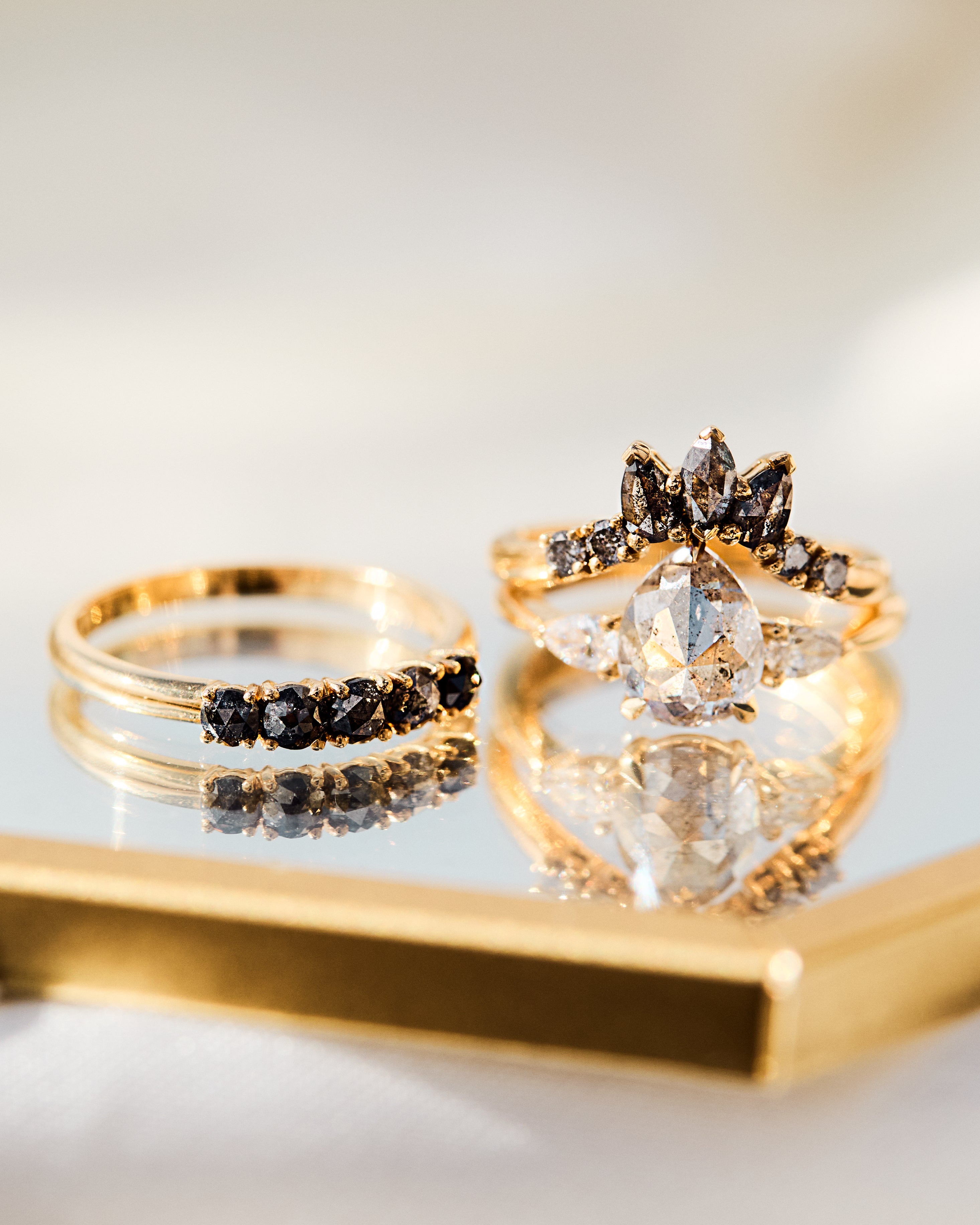 Pear Shape Salt and Pepper Diamond Engagement Ring