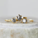 18ct yellow gold salt and pepper round brilliant cut diamond engagement bezel ring