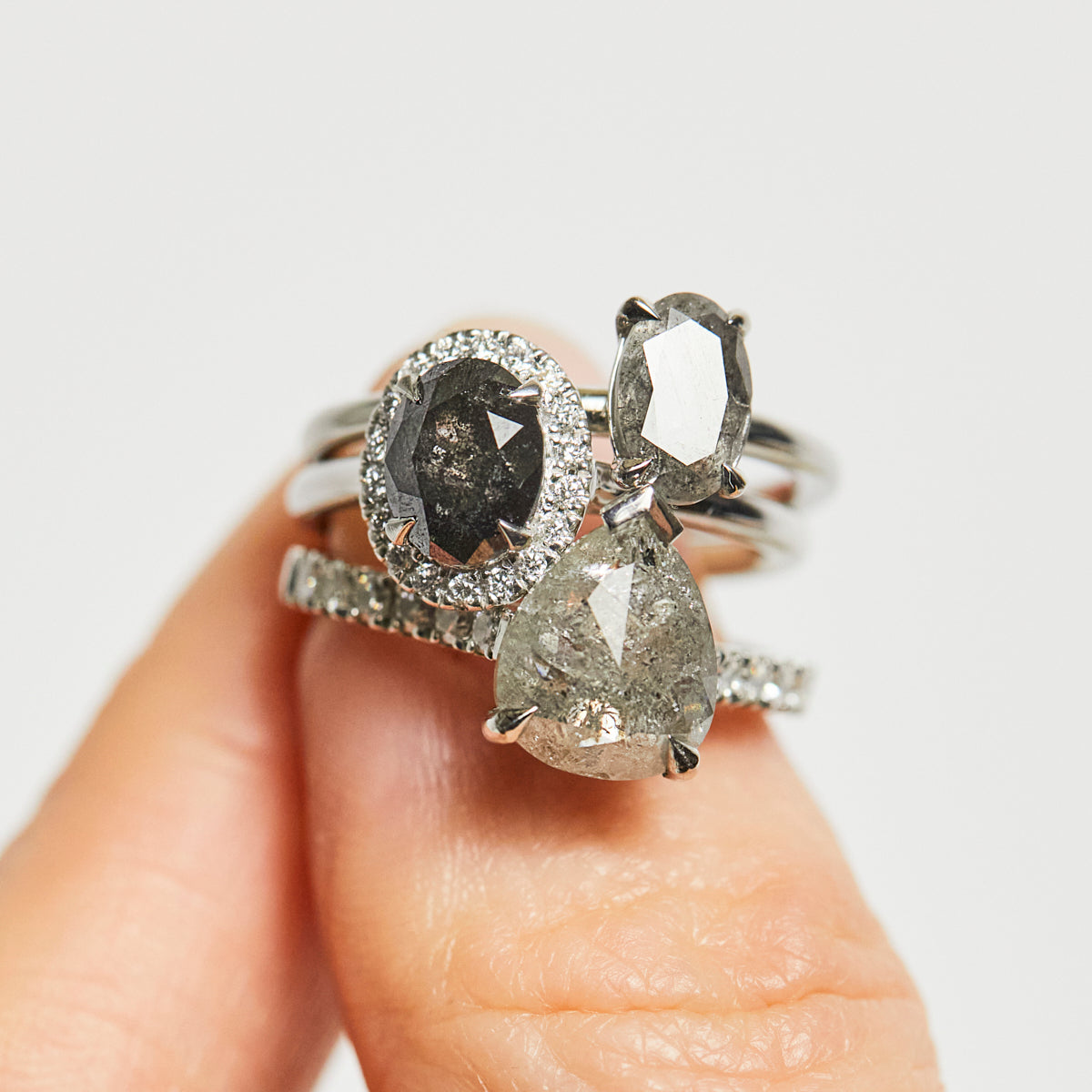 grey diamond salt pepper rings 