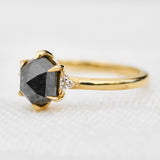 hexagon salt and pepper diamond trilogy engagement ring