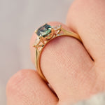 australian oval teal sapphire diamond yellow gold engagement ring