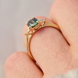australian oval teal sapphire diamond yellow gold engagement ring