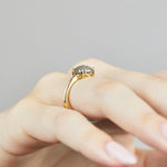 high set cushion cut grey salt and pepper diamond yellow gold ring