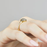 high set cushion cut grey salt and pepper diamond yellow gold ring
