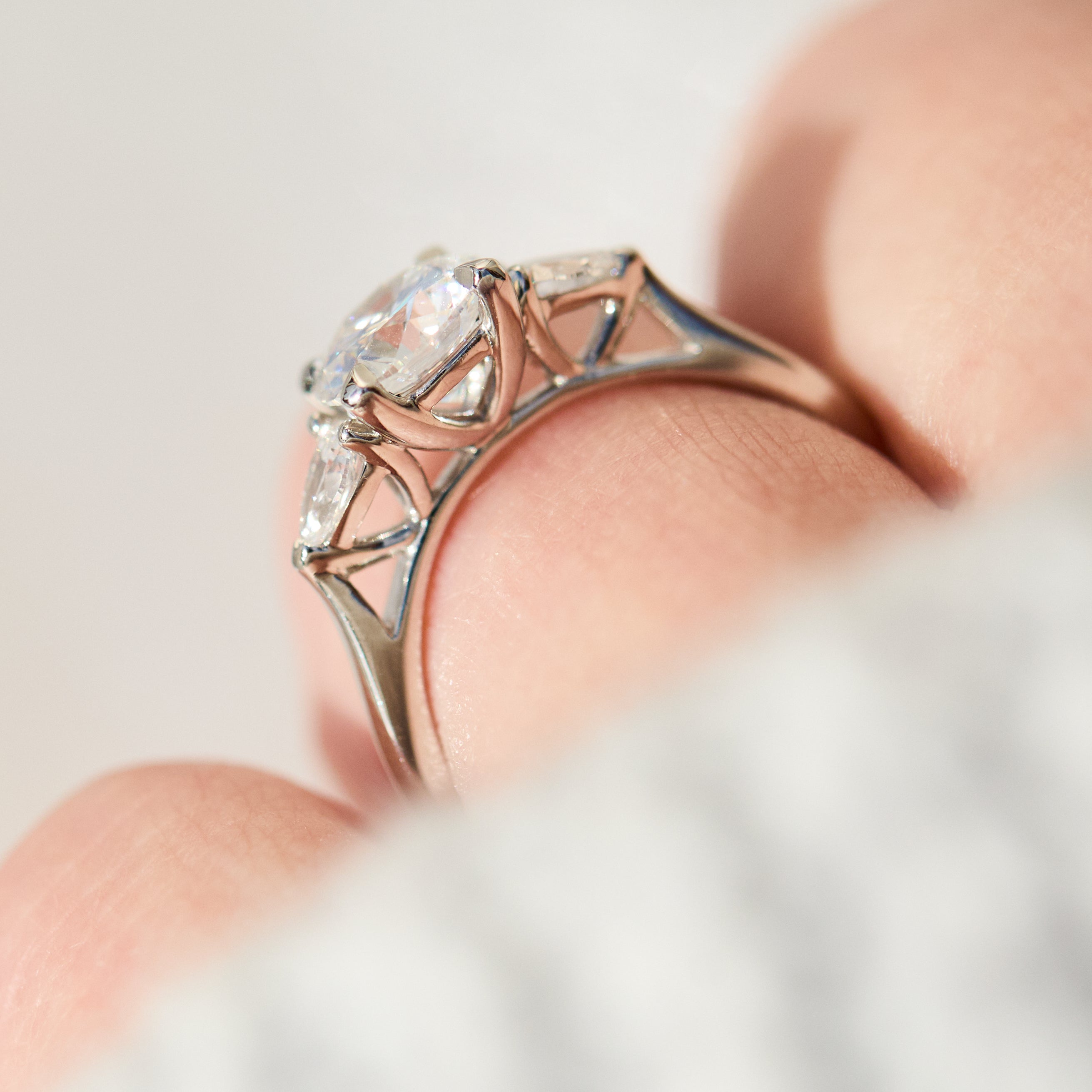 Round Brilliant Cut Lab-Grown Diamond Engagement Ring Trilogy