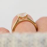 east west oval lab grown diamond engagement ring in yellow gold
