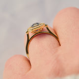 emerald cut blue sapphire one of a kind engagement ring in yellow gold