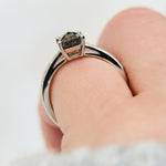 emerald cut salt and pepper diamond platinum engagement ring