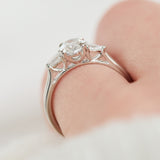 oval lab grown diamond trilogy engagement ring in platinum
