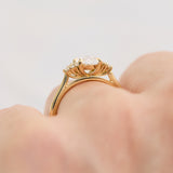 oval lab grown trefoil diamond yellow gold engagement ring