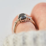 oval salt and pepper diamond trilogy engagement ring