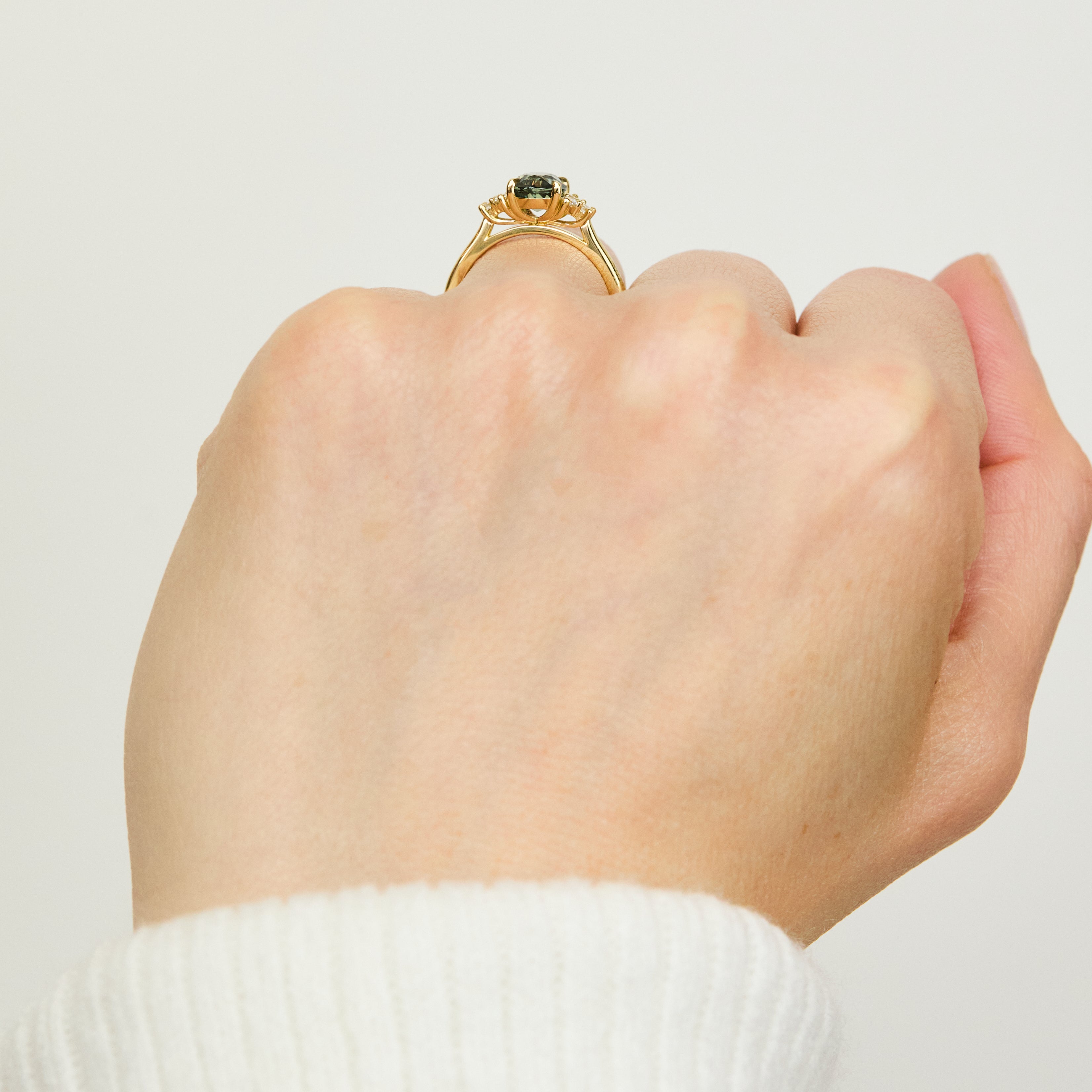 Oval Green Teal Sapphire Engagement Ring