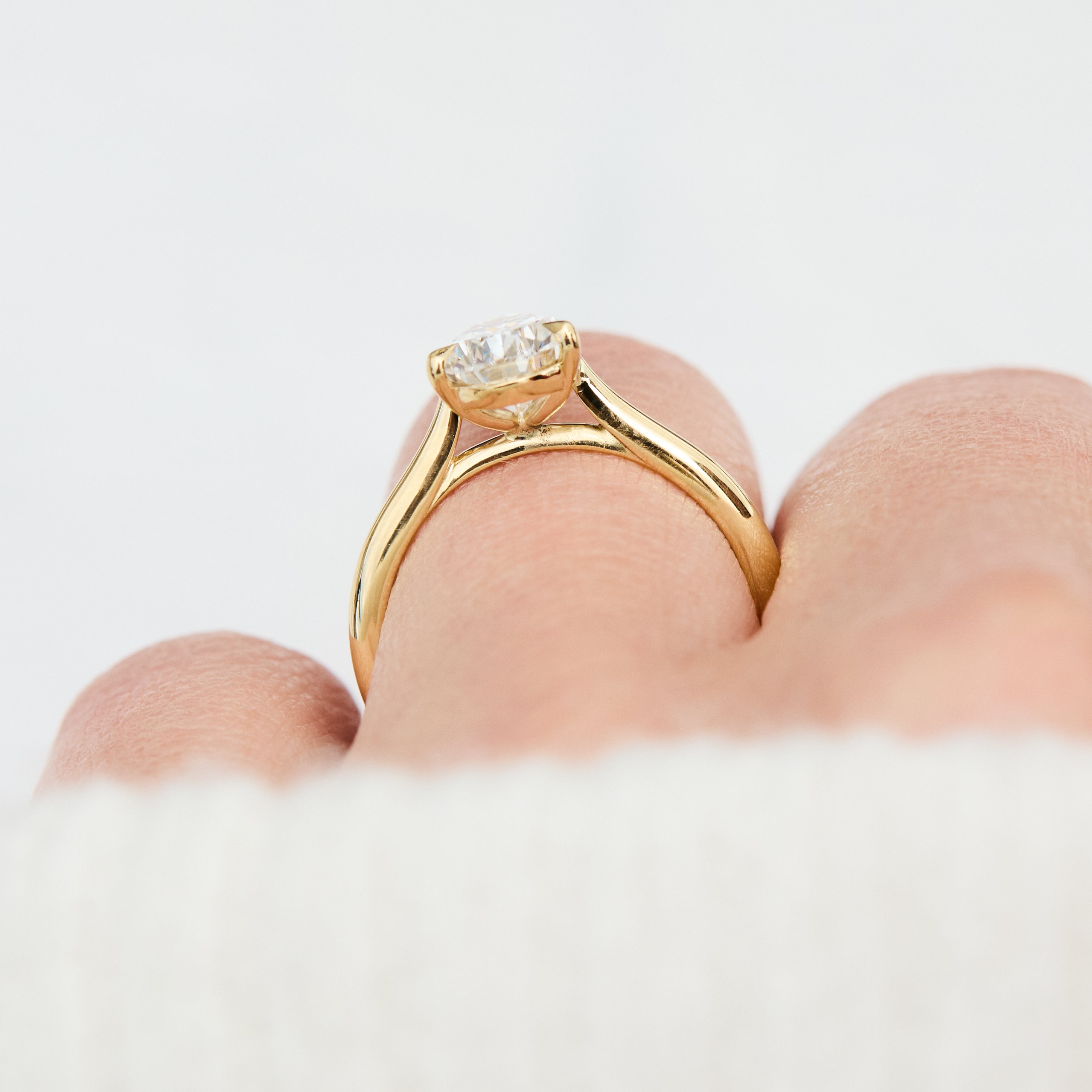 pear shape lab grown diamond yellow gold solitaire engagement ring