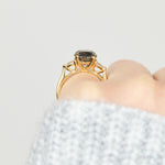 18ct yellow gold salt and pepper round brilliant cut diamond engagement trilogy ring