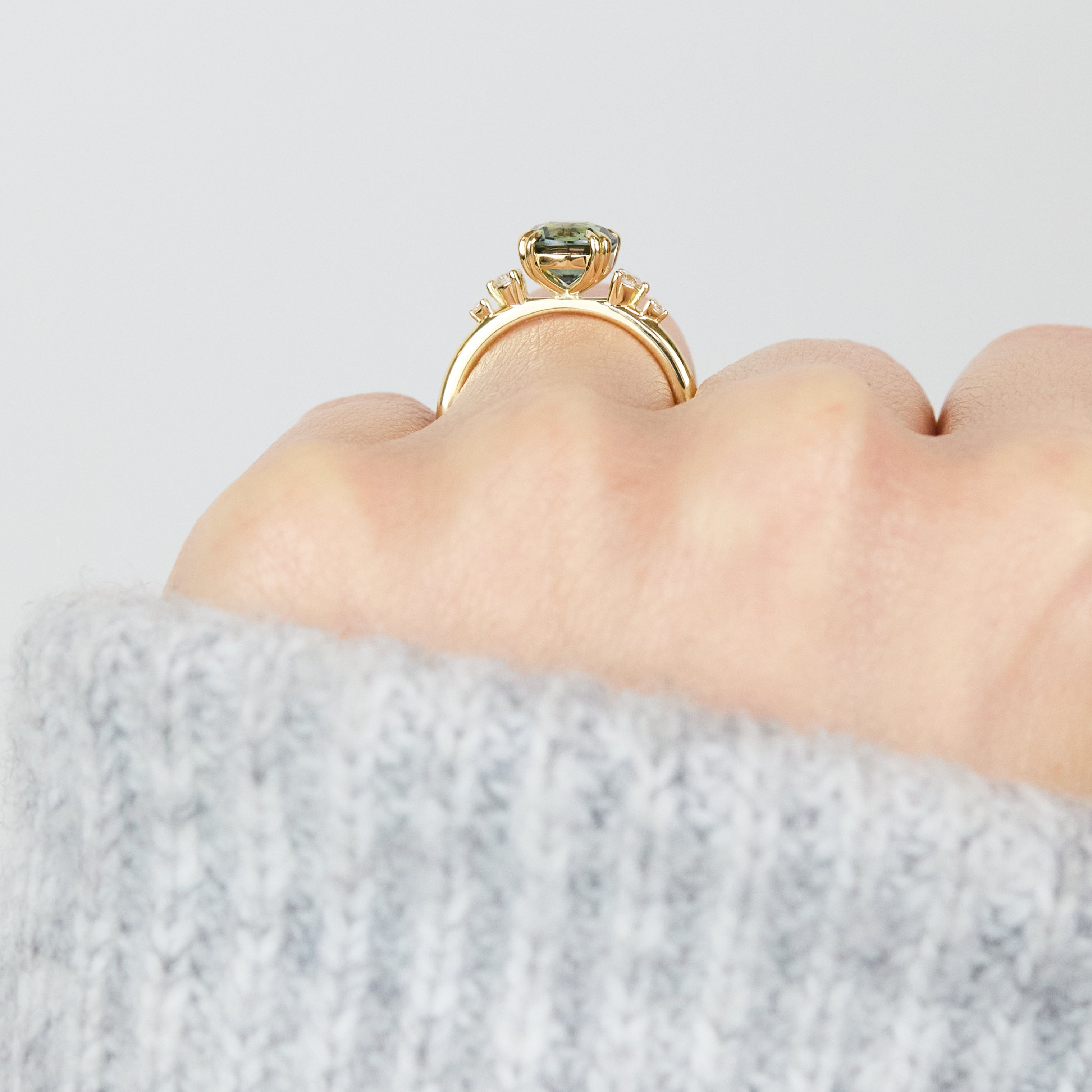 Round Teal Sapphire Engagement Ring