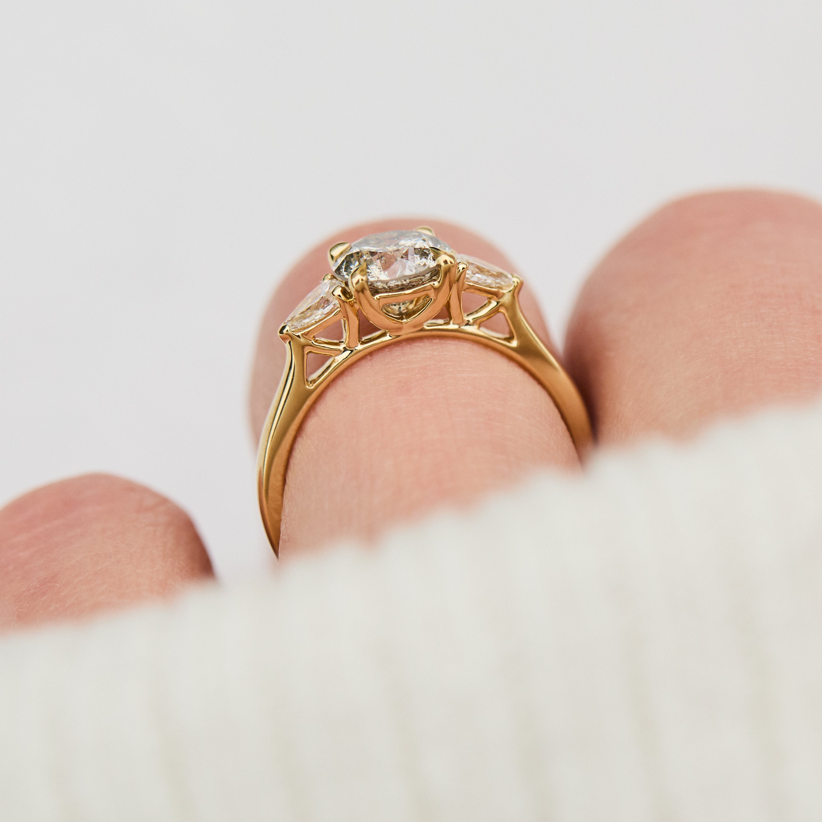  yellow gold round brilliant cut salt and pepper diamond engagement ring