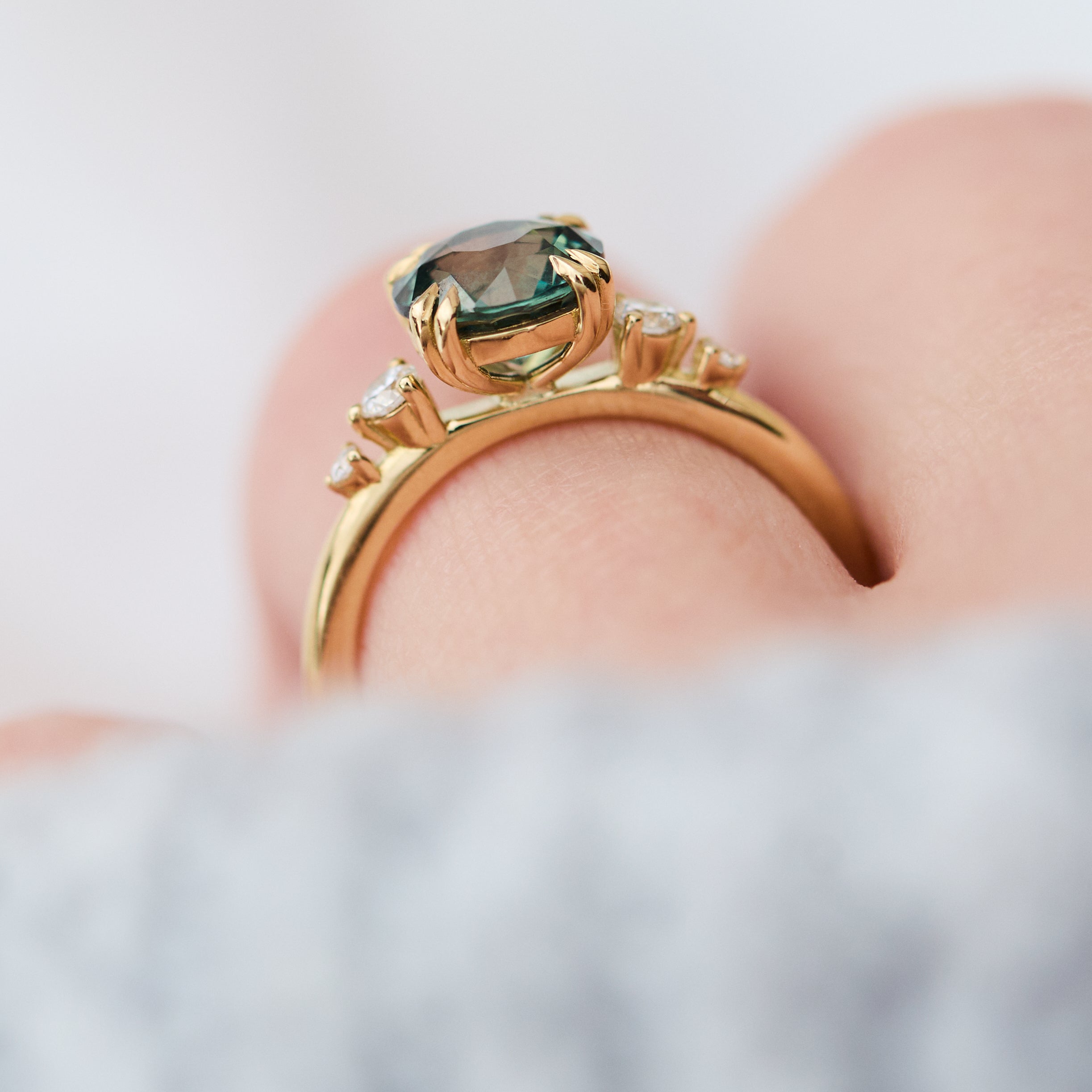 Round Teal Sapphire Engagement Ring