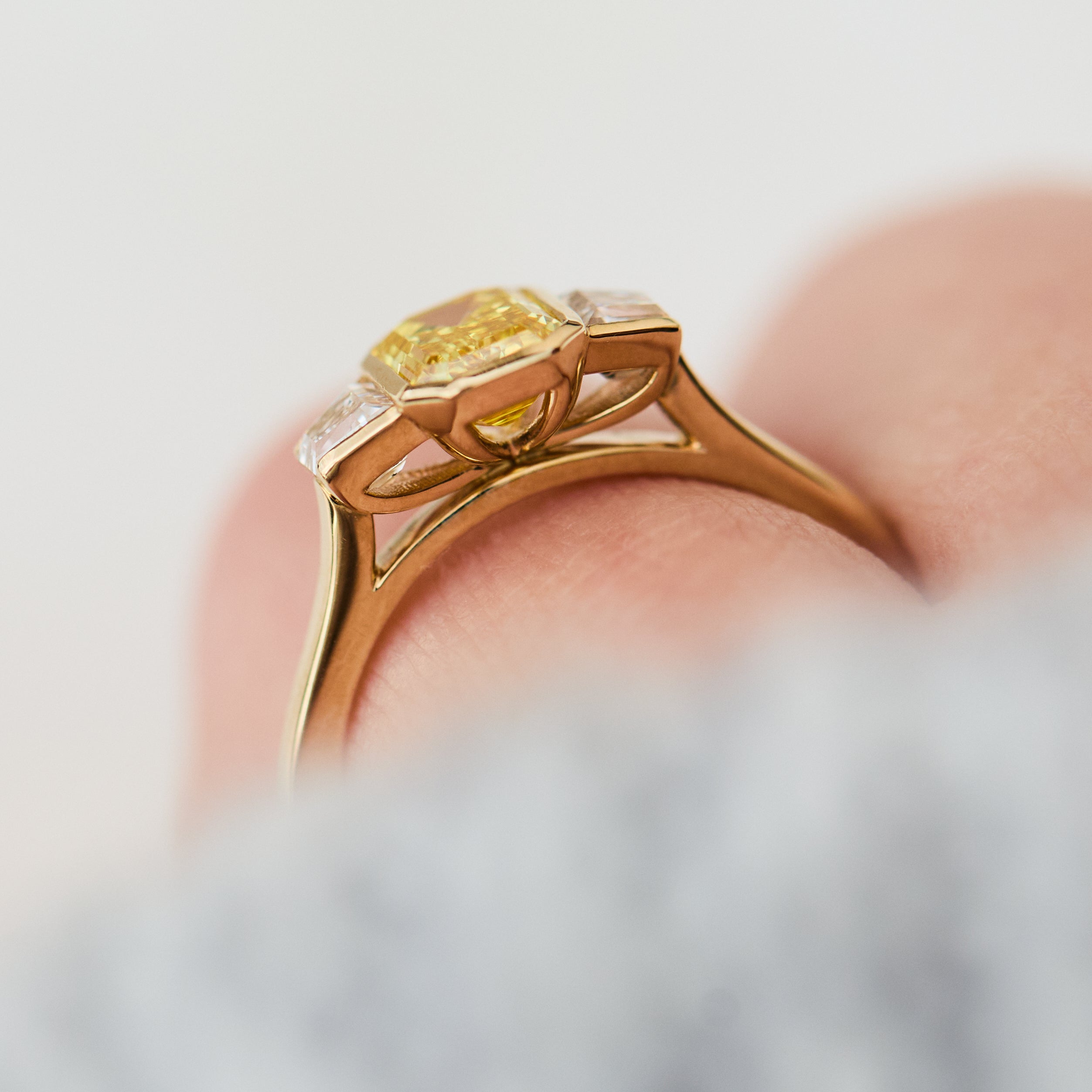 Emerald Cut Lab-Grown Yellow Diamond Engagement Ring, One Of A Kind