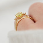 yellow gold yellow lab grown oval diamond trilogy engagement ring