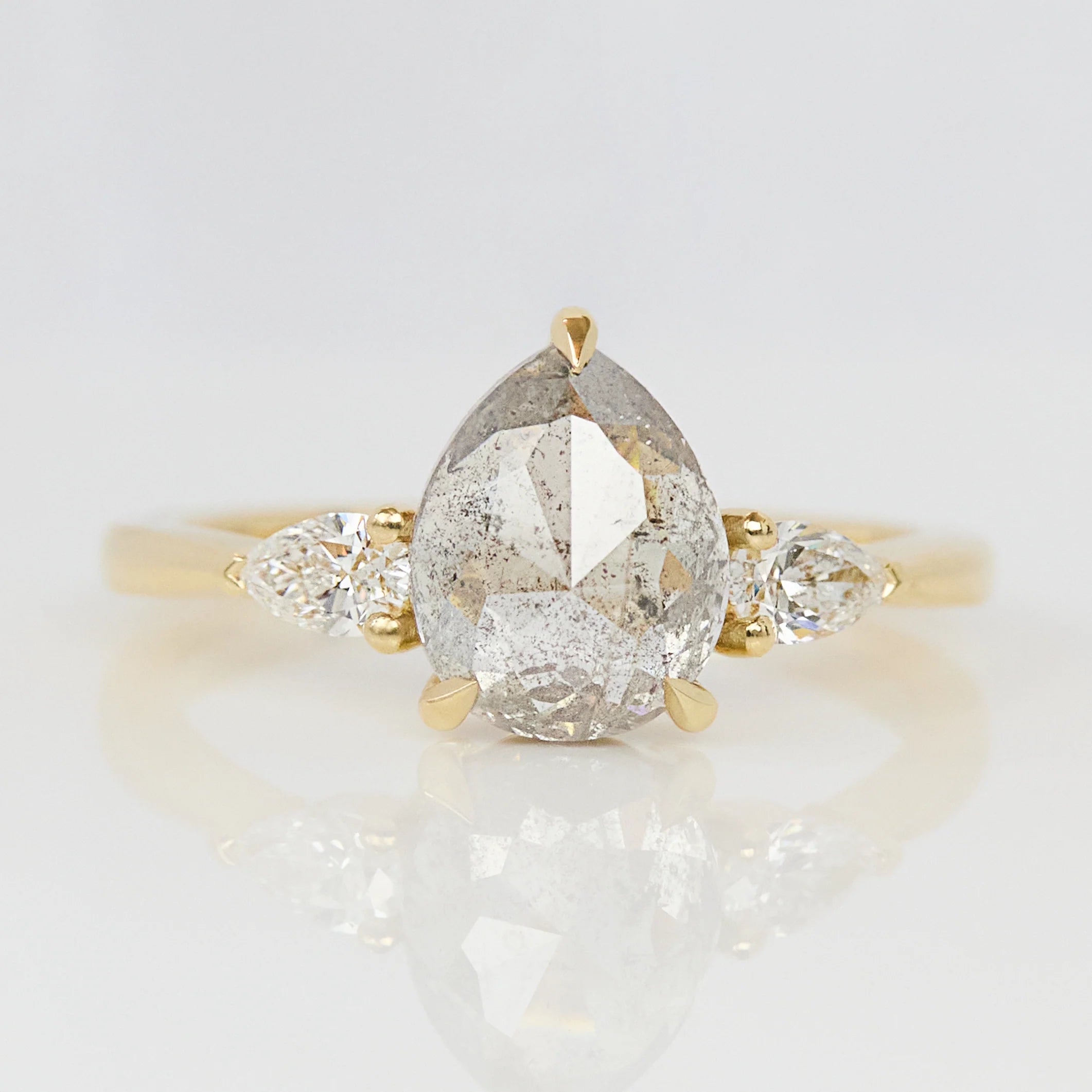 icy salt and pepper diamond pear shape engagement ring