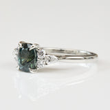 Teal Sapphire Engagement Ring, Iris Setting