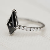 kite shape salt and pepper diamond pave band engagement ring in platinum