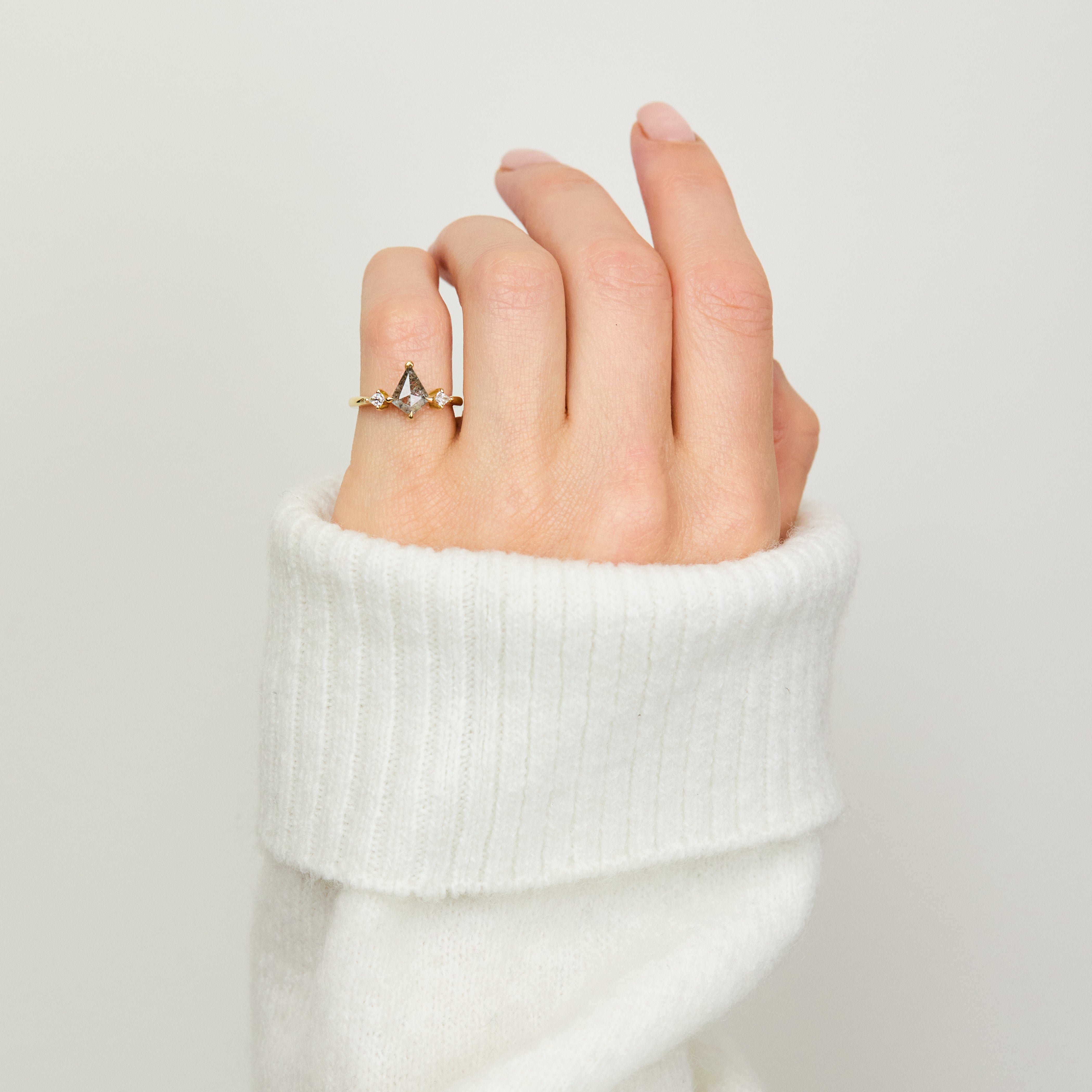 One of a Kind Salt and Pepper Kite Diamond 18ct Yellow Gold Ring