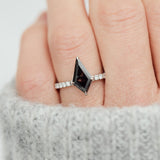 kite shape salt and pepper diamond pave band engagement ring in platinum