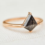 kite shape salt and pepper diamond solitaire engagement ring